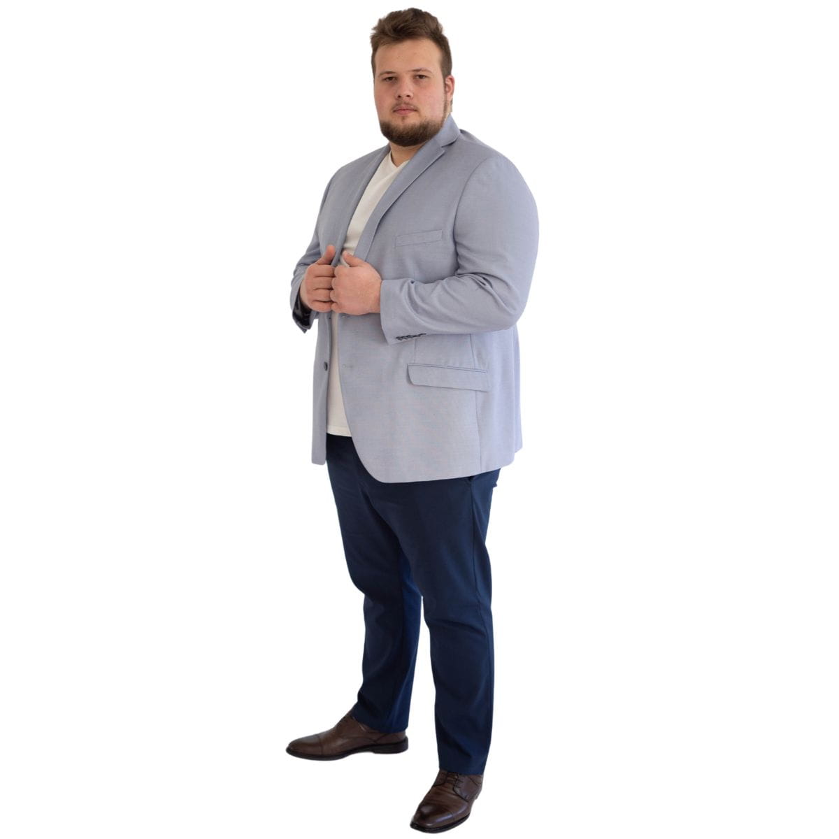Duża męska marynarka z mikrowzorem plus size Konik Edmund 954 błękitna