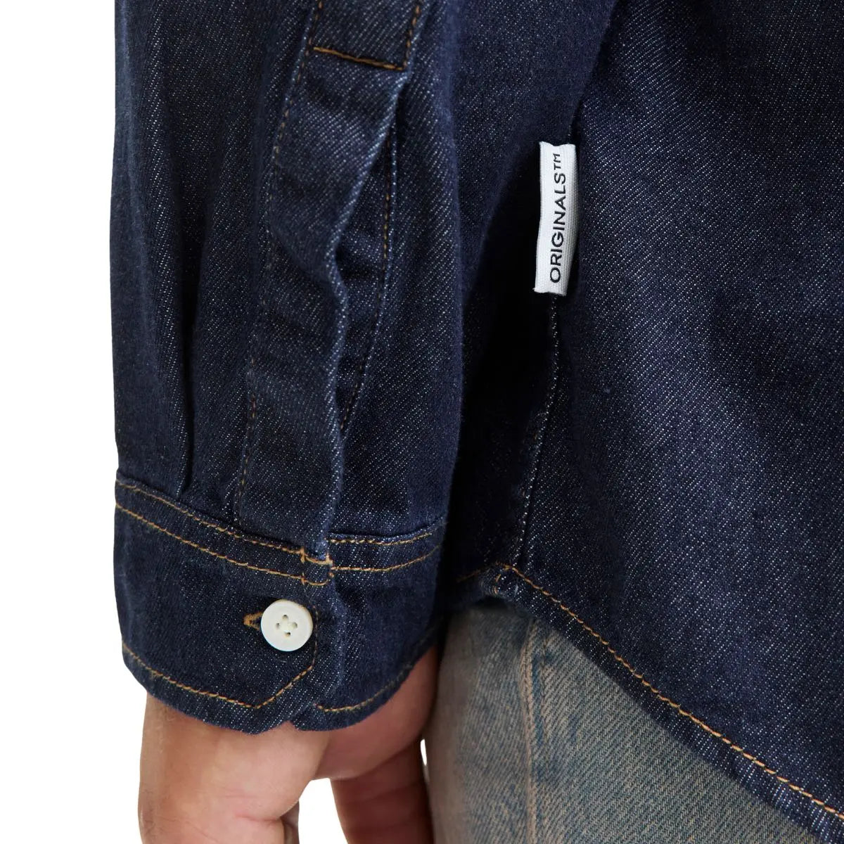 Velká pánská jeansová košile s dlouhým rukávem Jack &amp; Jones 12283674 tmavě modrá