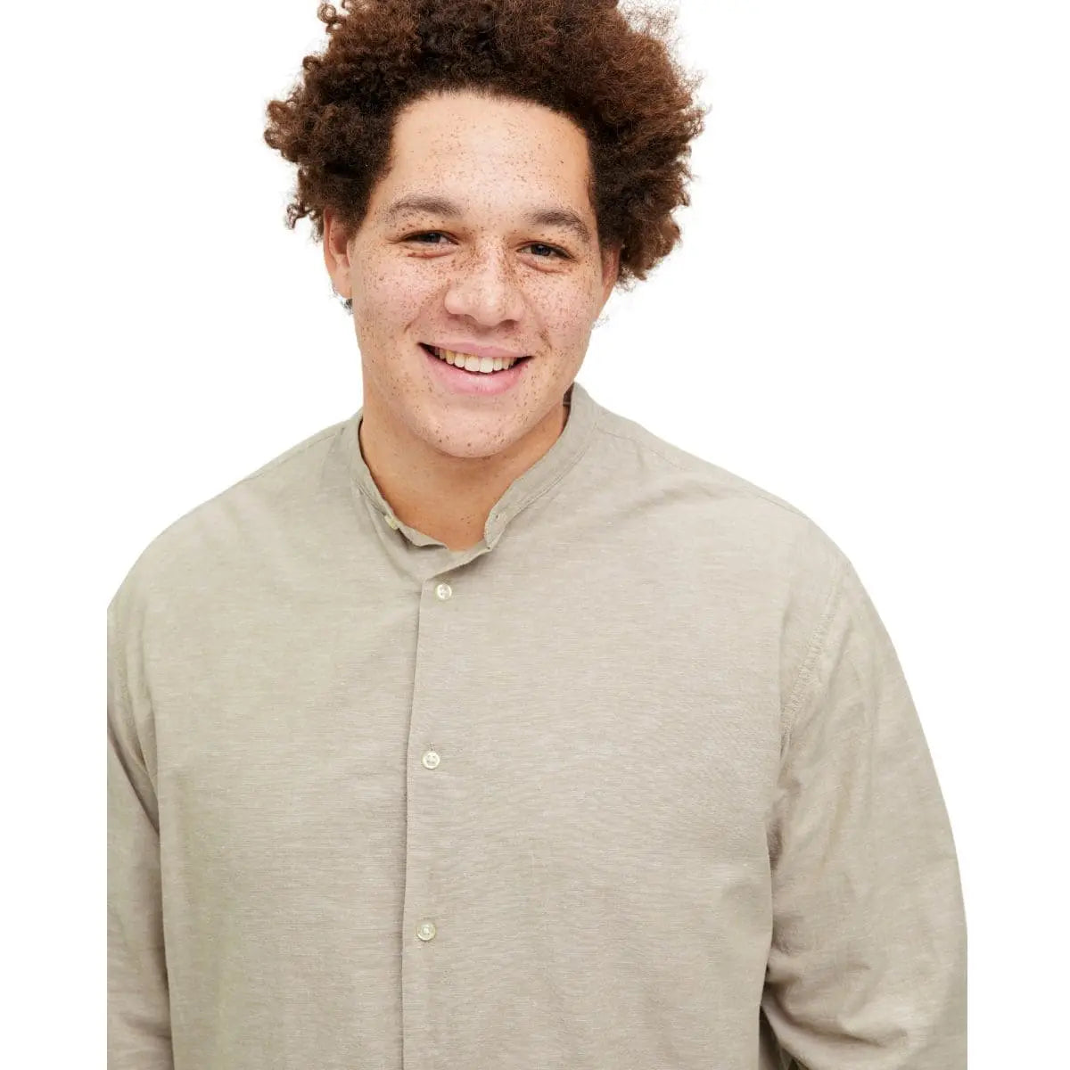 Duża męska koszula długi rękaw gładka lniana Jack &amp; Jones 12270008 beżowa