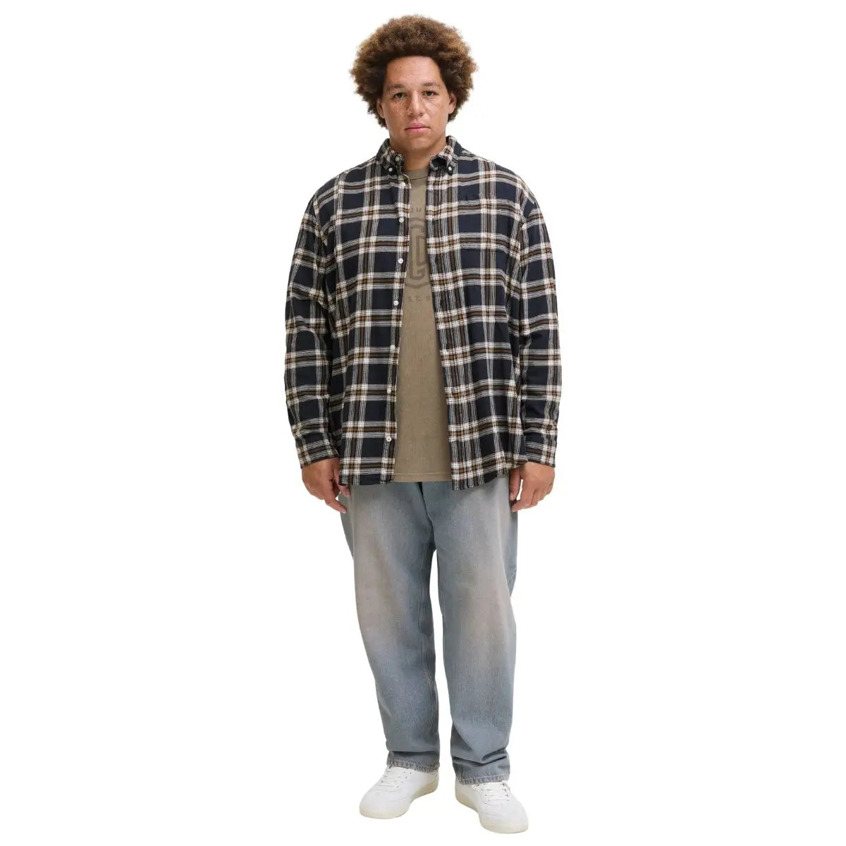 Velké pánské tričko s krátkým rukávem a potiskem Jack &amp; Jones 12288204 khaki