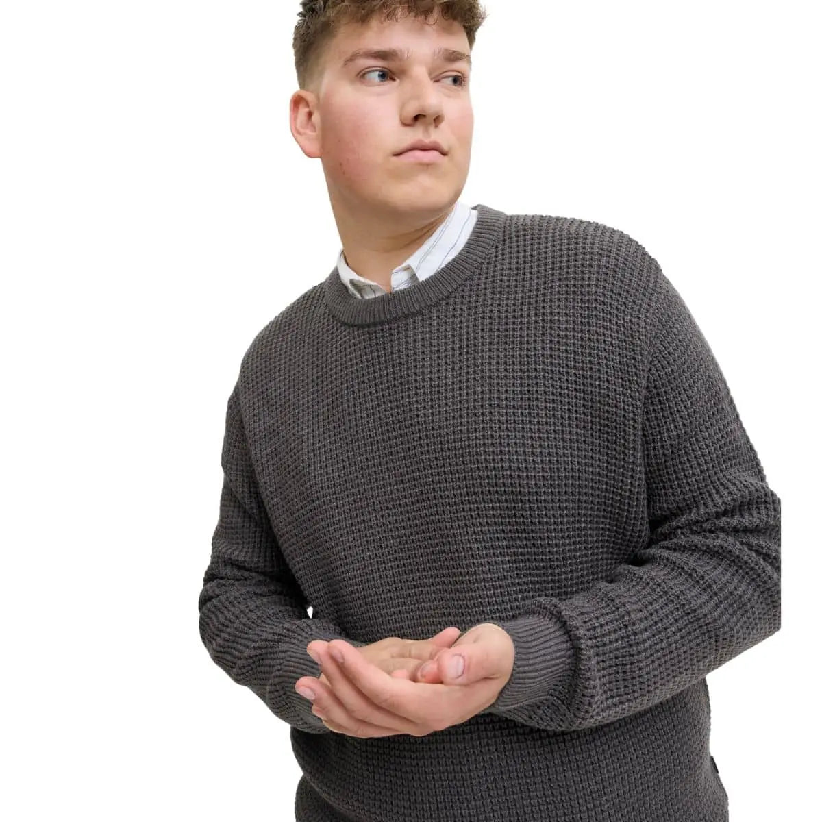 Velký pánský svetr přes hlavu Jack &amp; Jones 12287722 tmavě šedý