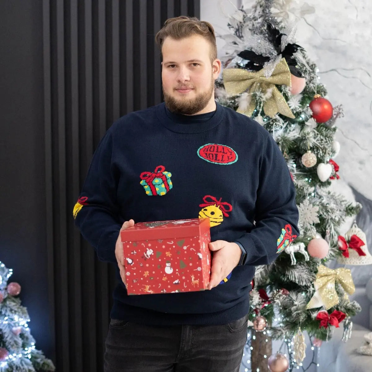 Velký pánský vánoční svetr přes hlavu Jack &amp; Jones 12288022 tmavě modrý