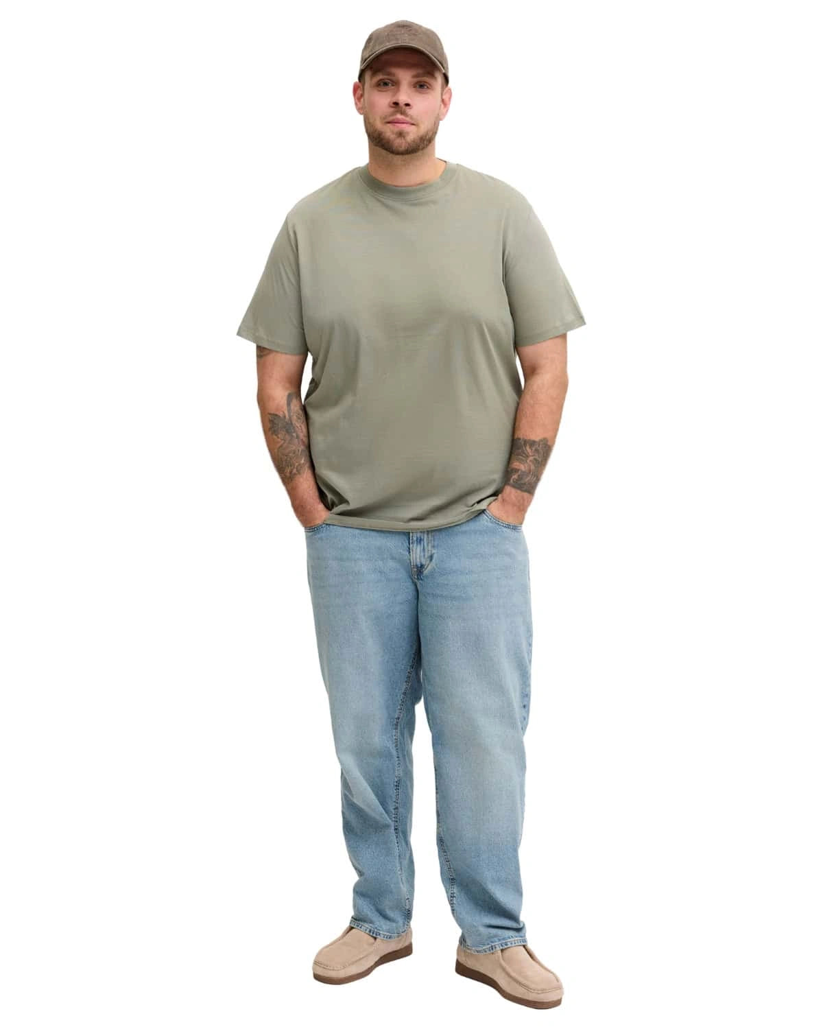 Pánské velké hladké tričko Jack &amp; Jones s krátkým rukávem 12250623 khaki