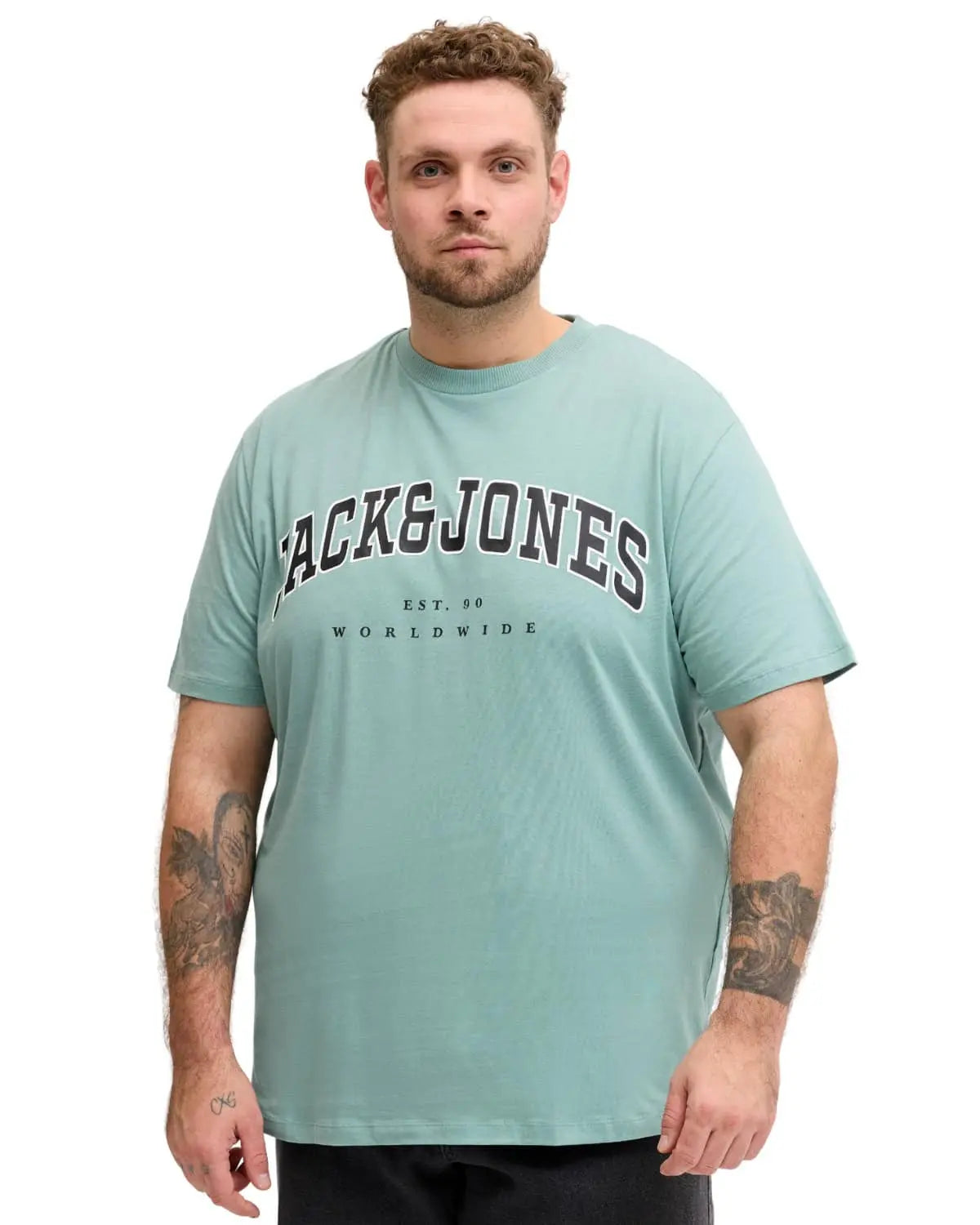 Velké pánské bavlněné tričko s nápisy Jack &amp; Jones 12258871 mátové