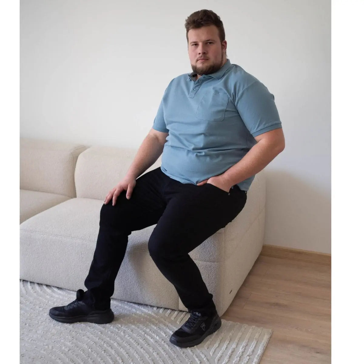 Velká pánská polo trička hladká Double PS-3031 světle modrá