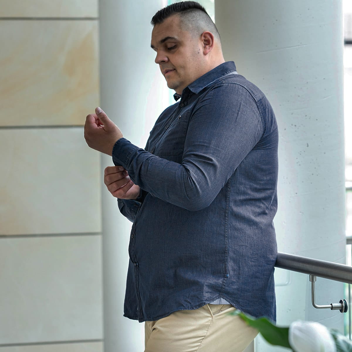 Duża koszula męska z długim rękawem gładka Duke D555 Jacob granatowa