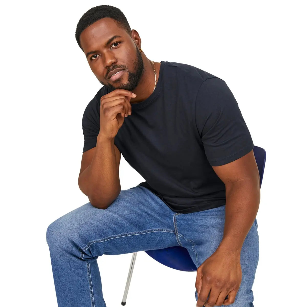Velké pánské tričko s krátkým rukávem jednobarevné Jack &amp; Jones 12184933 tmavě modrá