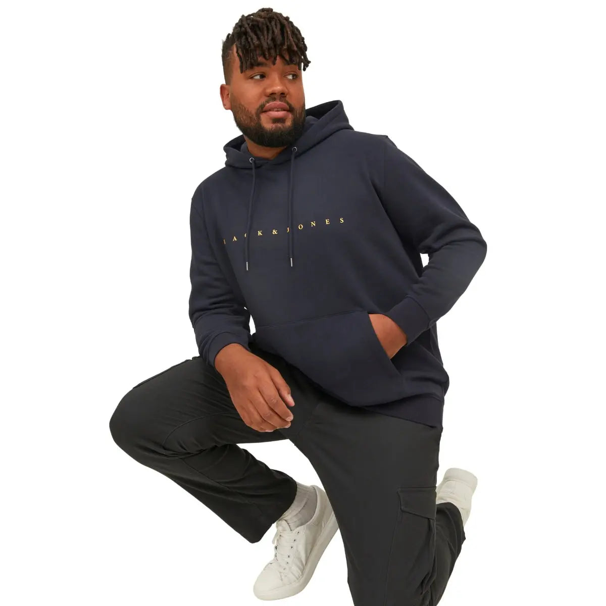 Duża męska bluza wkładana przez głowę z kapturem napis Jack &amp; Jones 12243527 granatowa