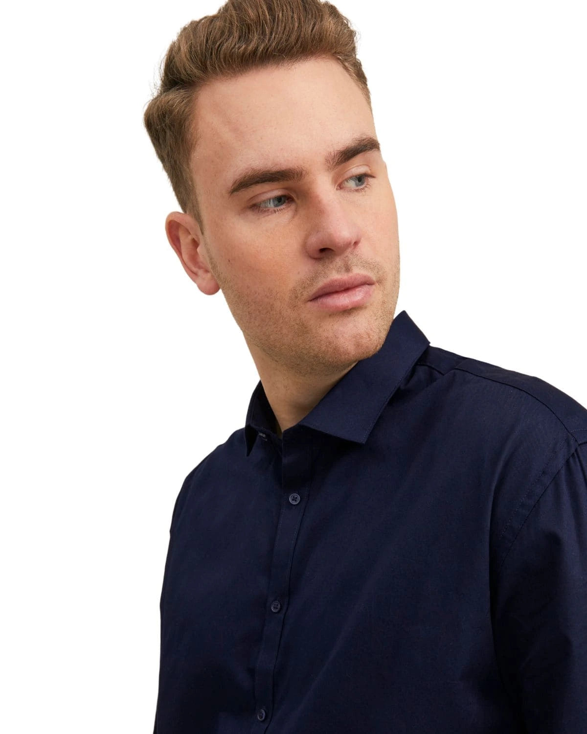 Velká pánská košile s dlouhým rukávem jednobarevná Jack &amp; Jones 12235157 tmavě modrá