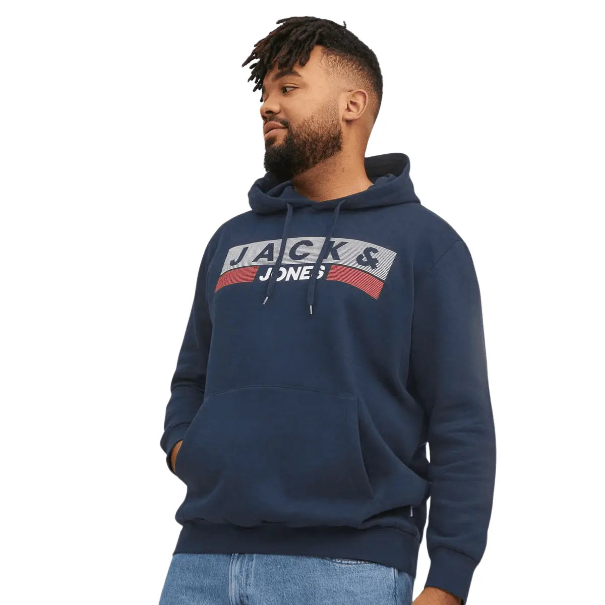 Duża męska bluza kangurka wkładana przez głowę z kapturem Jack &amp; Jones 12163777 granatowa