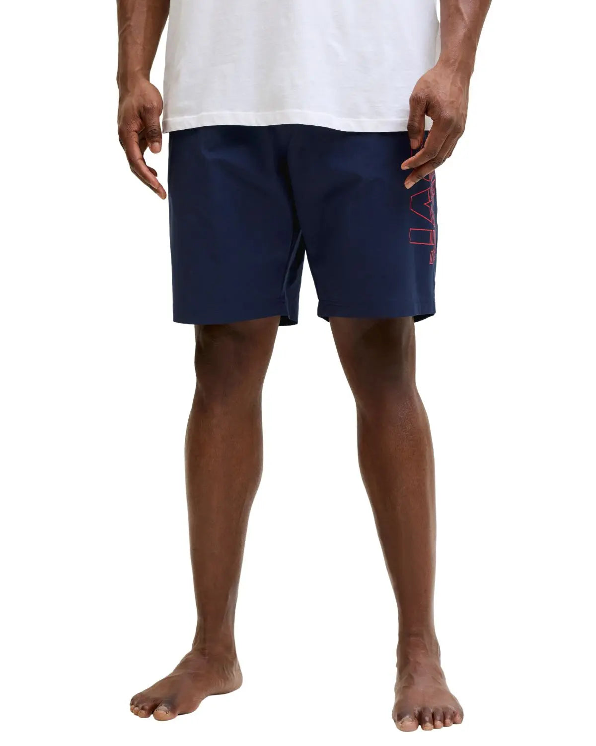 Duże męskie spodenki kąpielowe gładkie z napisem Jack &amp; Jones 12297961 granatowe