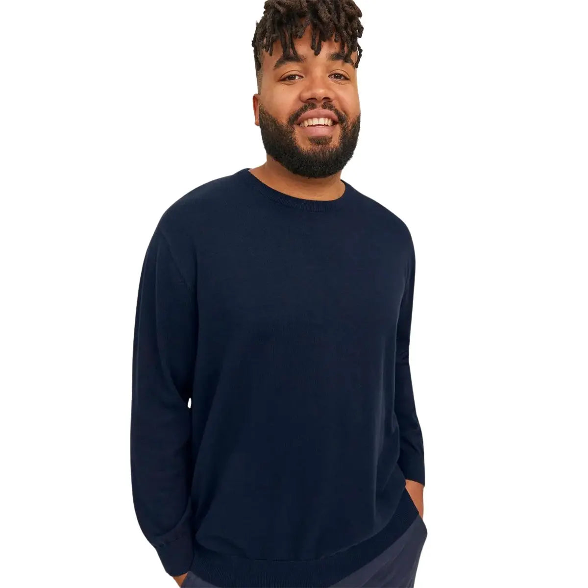 Duży męski sweter gładki wkładany przez głowę Jack &amp; Jones 12250588 granatowy