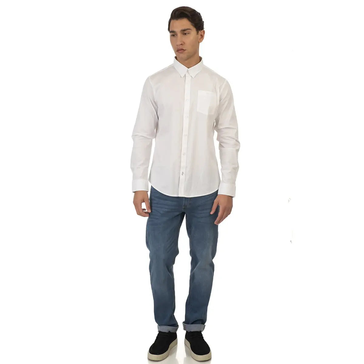Velká pánská elegantní košile s dlouhým rukávem hladká Double Urban Outfitters GS-5041 bílá
