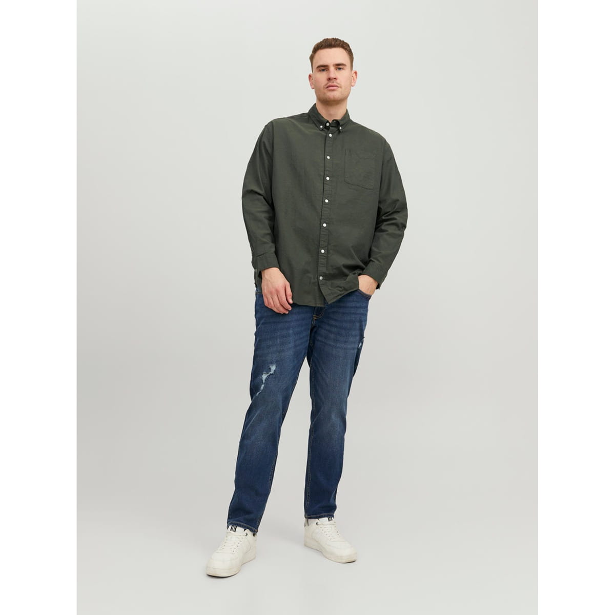 Duża koszula męska z długim rękawem gładka Jack &amp; Jones 12190444 khaki
