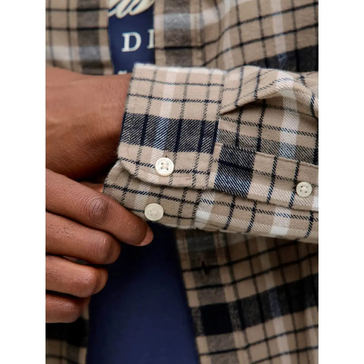 Duża męska koszula flanelowa w kartę długi rękaw Jack &amp; Jones 12287627 granatowo-beżowa