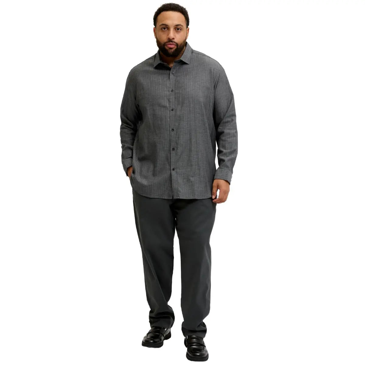 Velká pánská pruhovaná košile s dlouhým rukávem Jack &amp; Jones 12292159 šedá