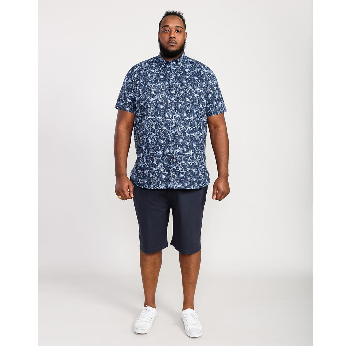 Pánská velká košile s krátkým rukávem a květinovým vzorem Duke D555 Padbury navy blue