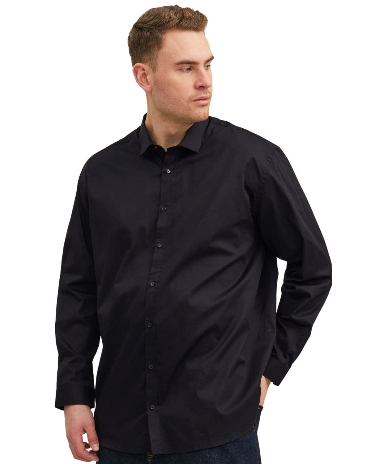 Velká pánská košile s dlouhým rukávem jednobarevná Jack &amp; Jones 12235157 černá