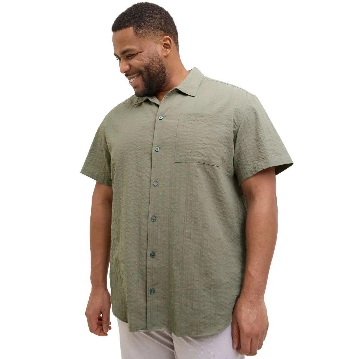 Duża męska koszula wytłaczany wzór krótki rękaw Jack &amp; Jones 12278451 khaki