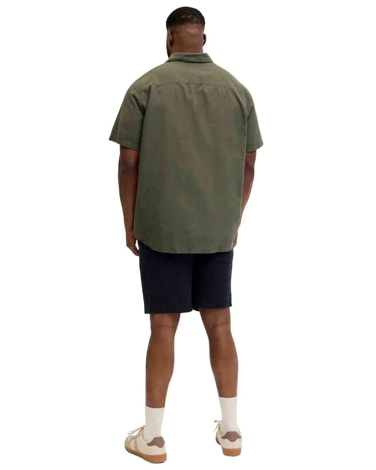 Velká pánská košile s lnem s krátkým rukávem Jack &amp; Jones 12294285 khaki