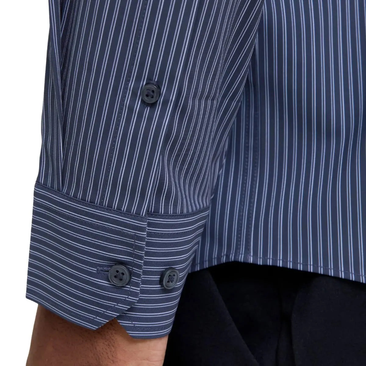 Velká elastická pánská košile s dlouhým rukávem svislé pruhy – Jack &amp; Jones 12283532 tmavě modrá