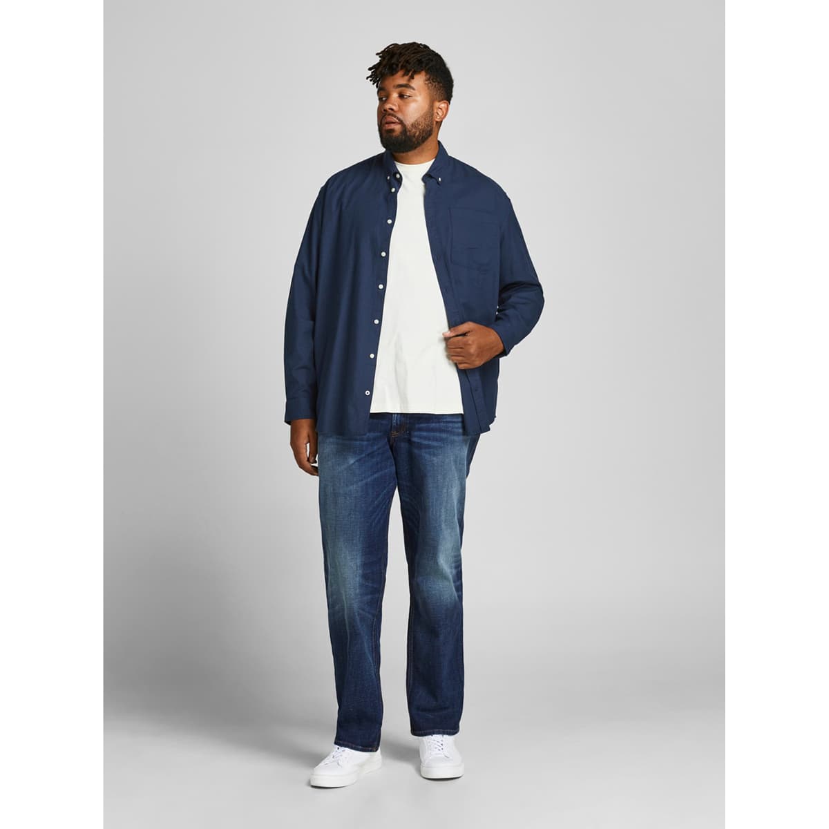 Pánská hladká košile Jack &amp; Jones s dlouhým rukávem 12190444 tmavě modrá