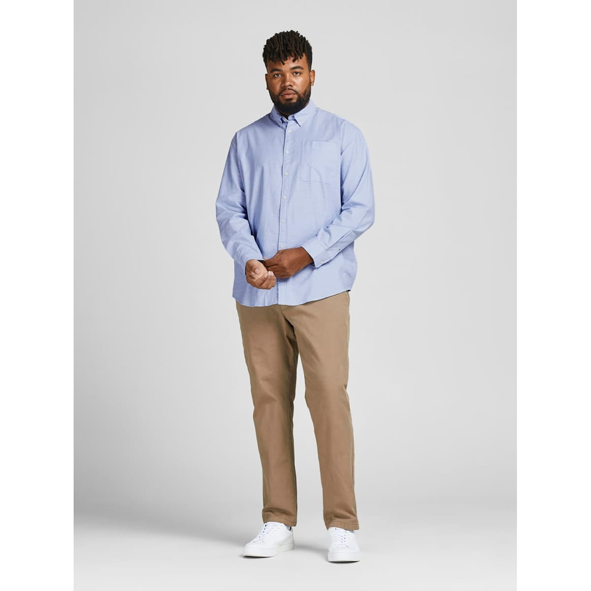 Duża koszula męska z długim rękawem gładka Jack &amp; Jones 12190444 błękitna