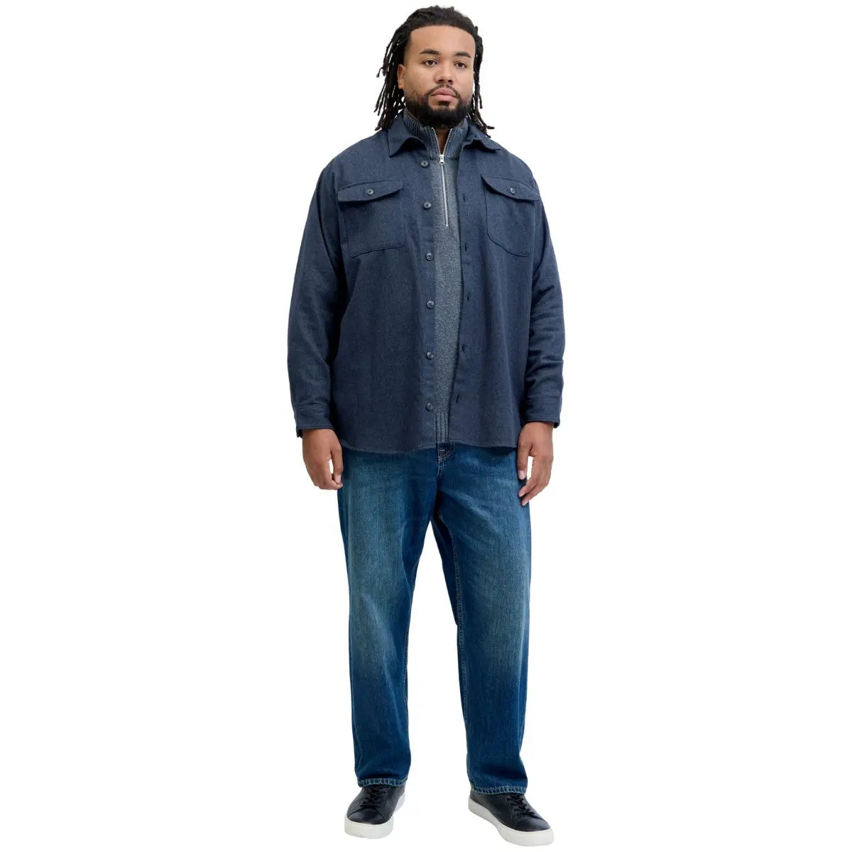 Velká pánská košile s dlouhým rukávem Jack &amp; Jones 12288192 tmavě modrá