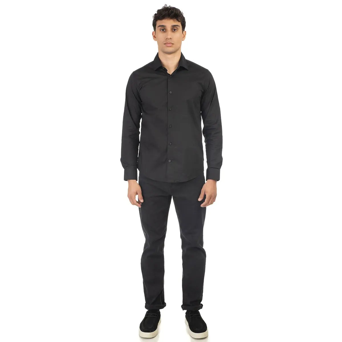 Duża męska koszula długi rękaw gładka elegancka Double Urban Outfitters GS-5039 czarna