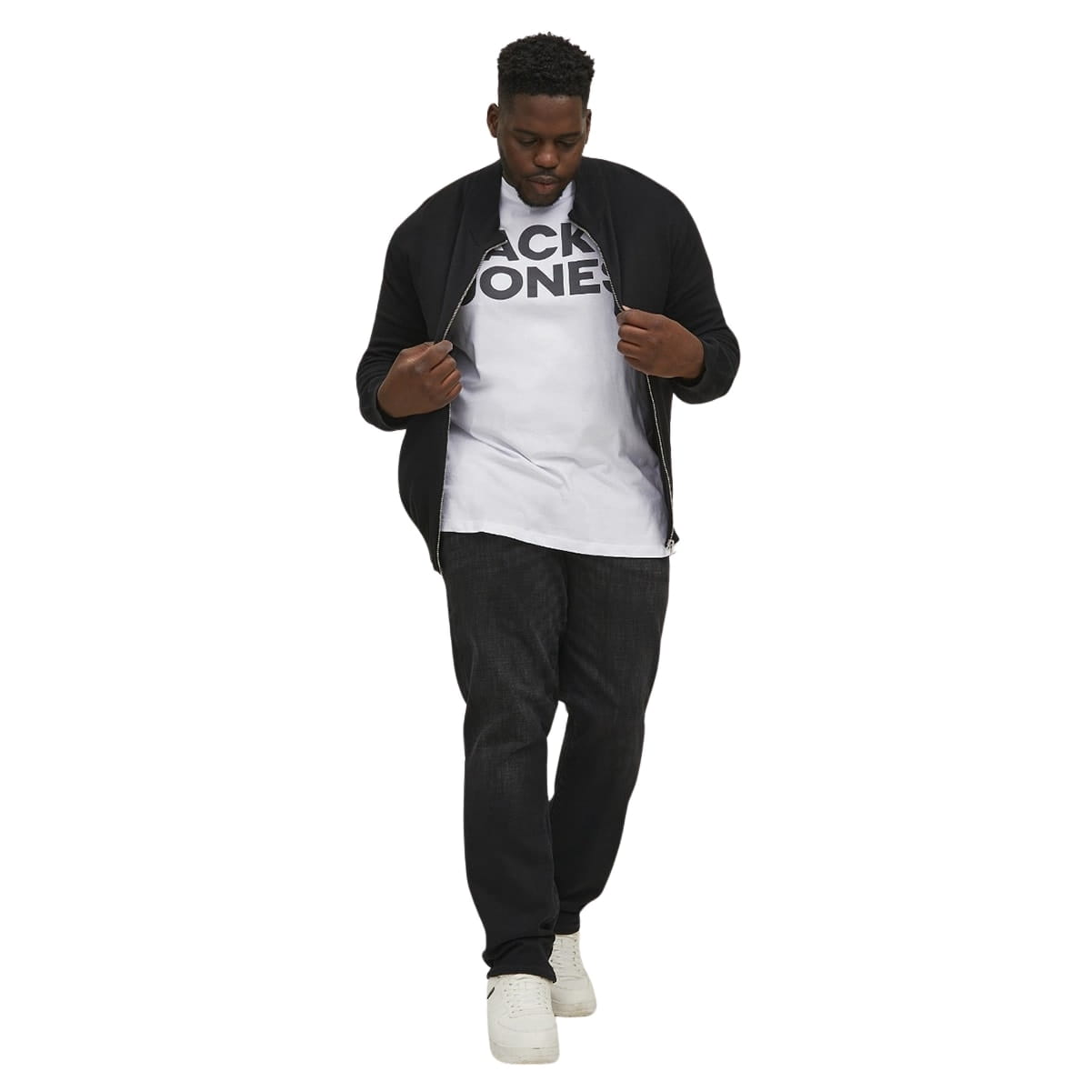 Velké pánské tričko s potiskem a nápisem Jack &amp; Jones 12158505 bílá