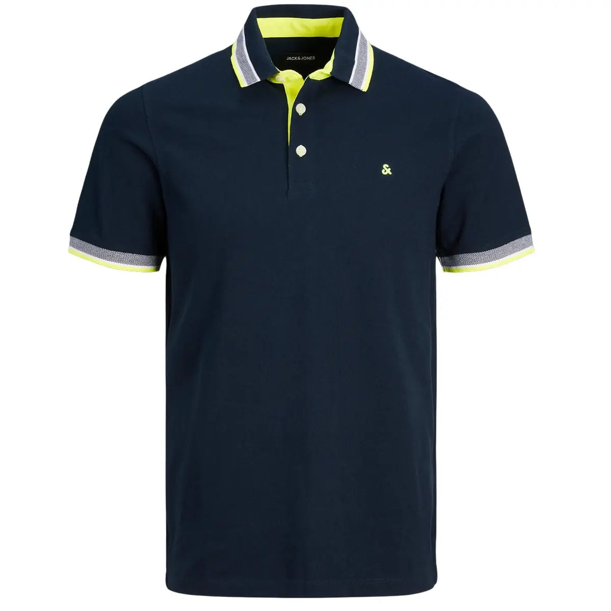 Pánská velká polokošile s límečkem Jack &amp; Jones 12143859 tmavě modrá se žlutou barvou