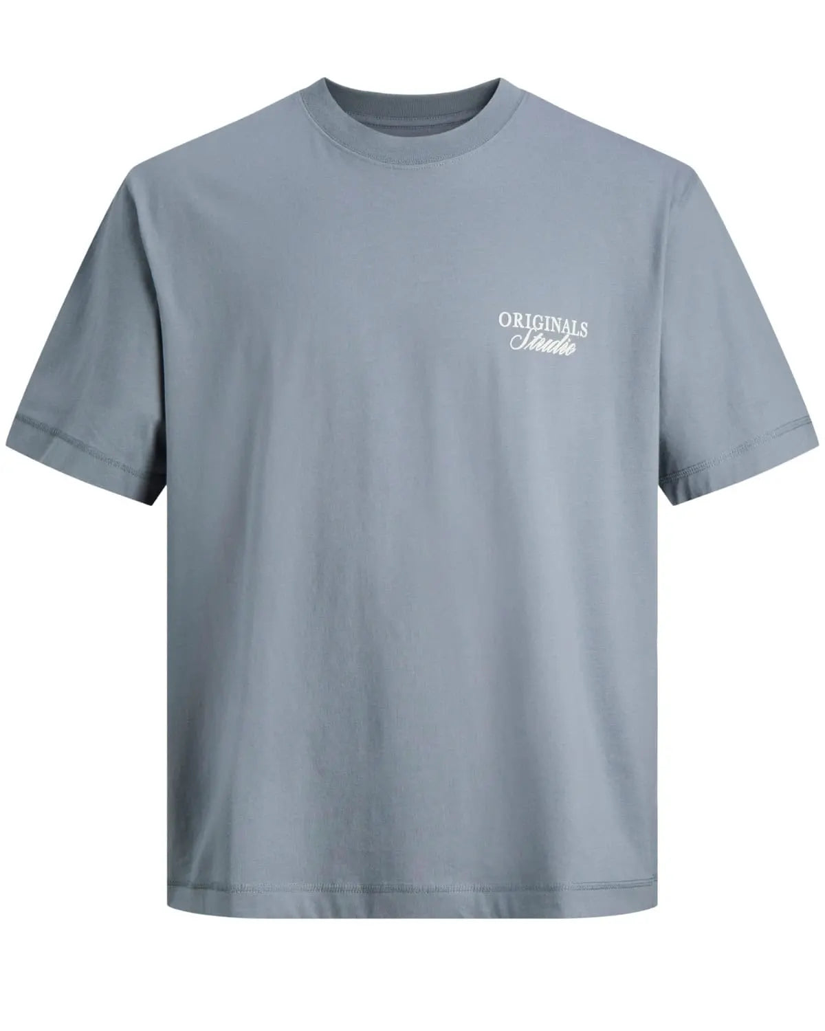 Velké pánské tričko s krátkým rukávem s potiskem na zádech Jack &amp; Jones 12288197 šedomodré