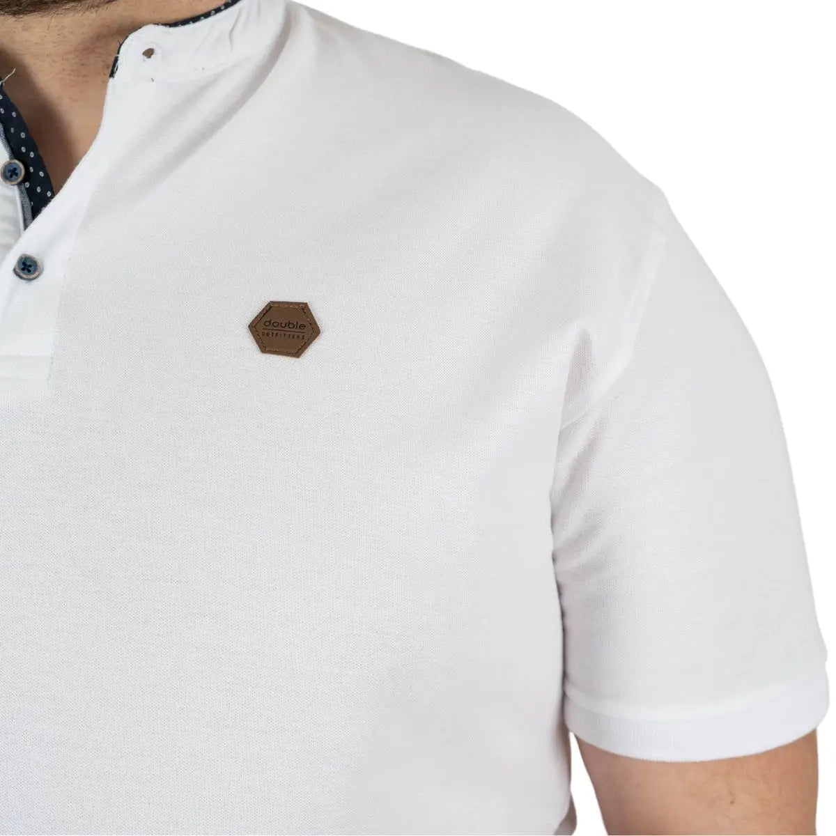 Velké pánské hladké polo tričko se stojatým límečkem Double PS-3046 bílé