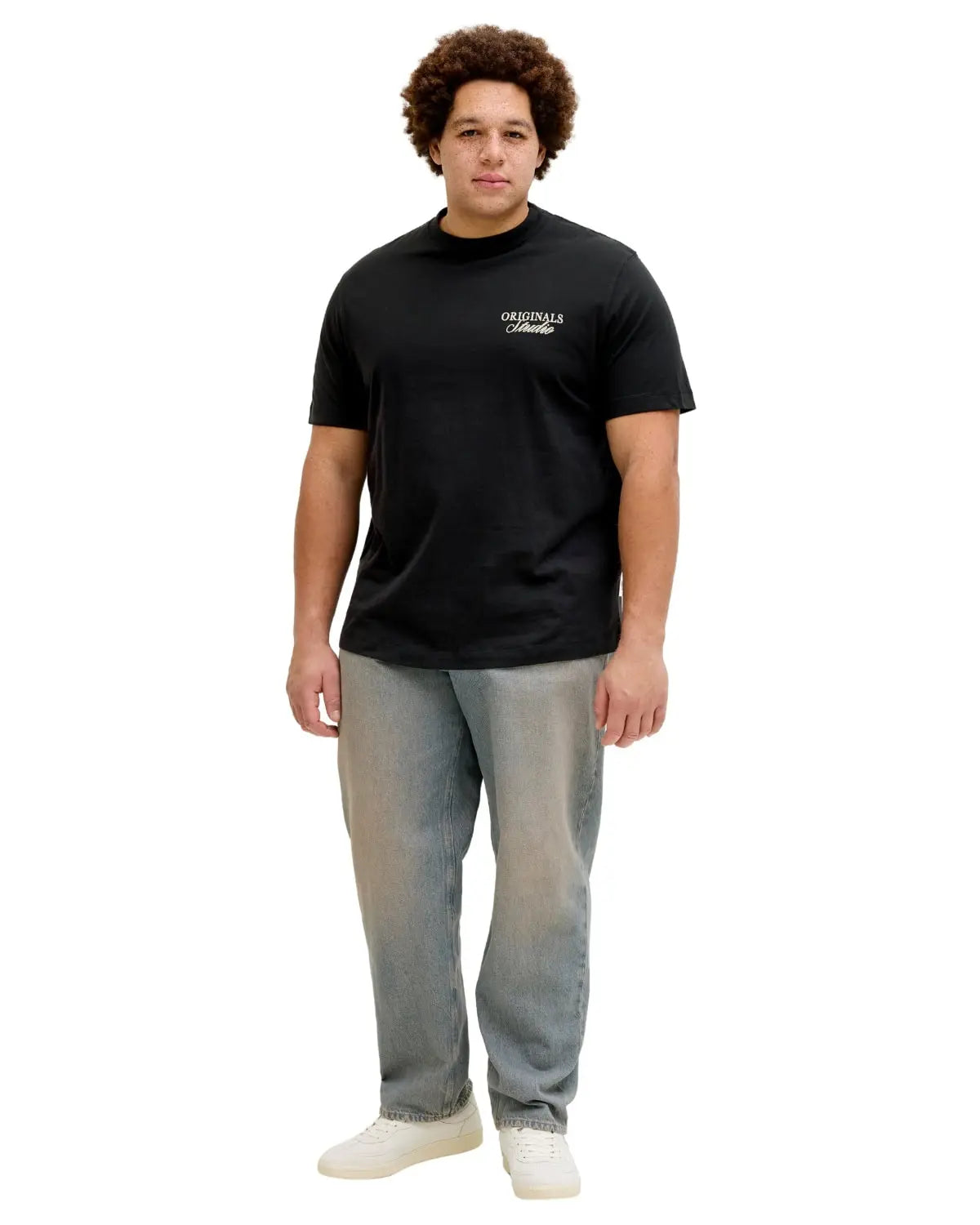 Velké pánské tričko s krátkým rukávem s potiskem na zádech Jack &amp; Jones 12288197 černé