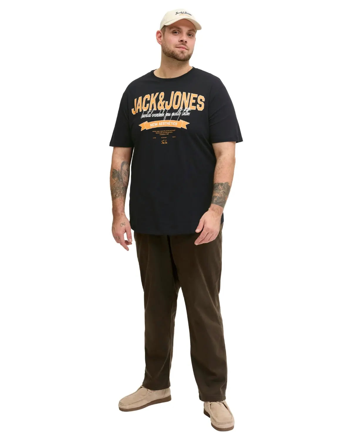 Velké pánské tričko s krátkým rukávem s výrazným potiskem Jack &amp; Jones 12289691 černé