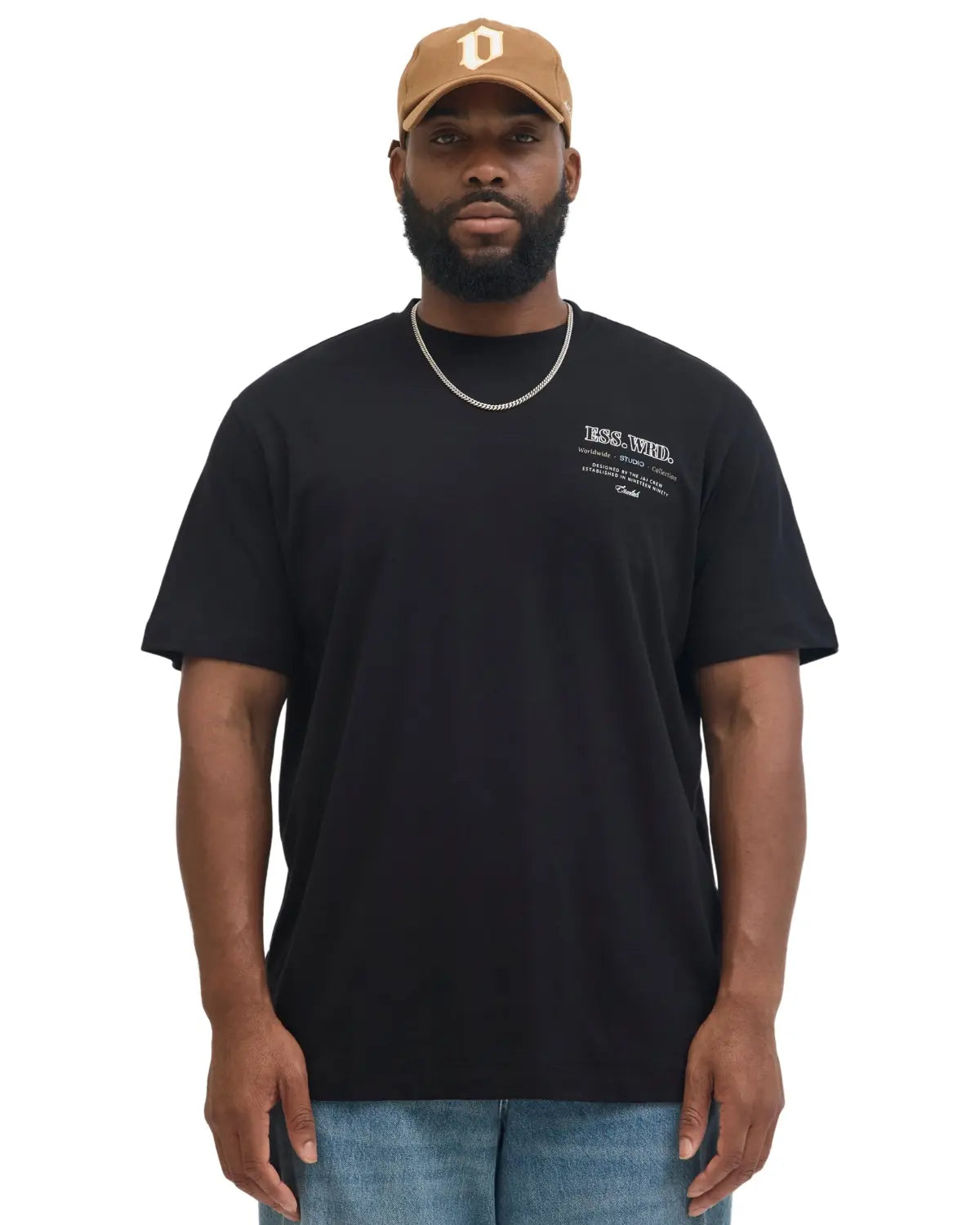 Velké pánské tričko s krátkým rukávem s výrazným potiskem na zádech Jack &amp; Jones 12279891 černé