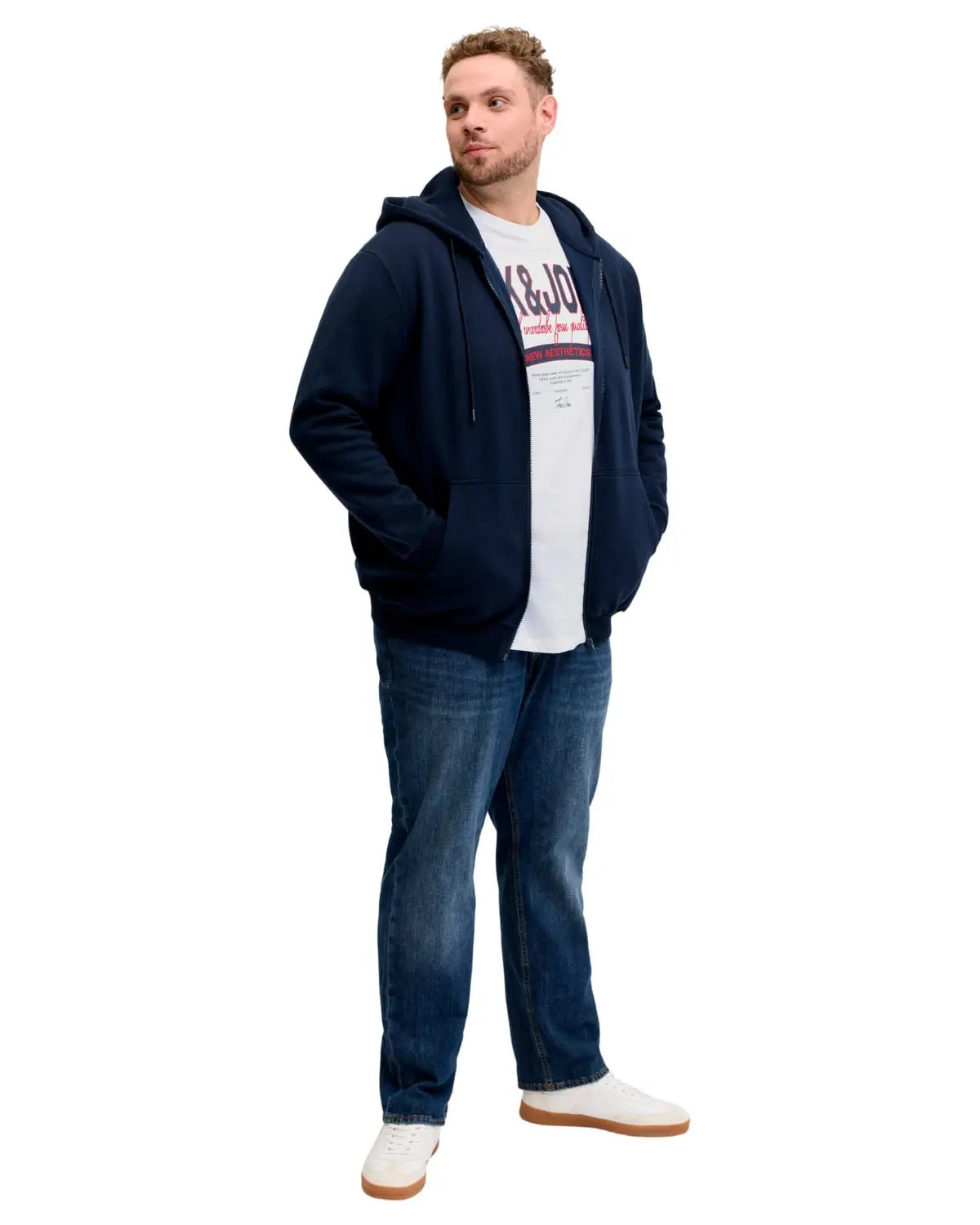 Velké pánské tričko s krátkým rukávem s výrazným potiskem Jack &amp; Jones 12289691 bílé