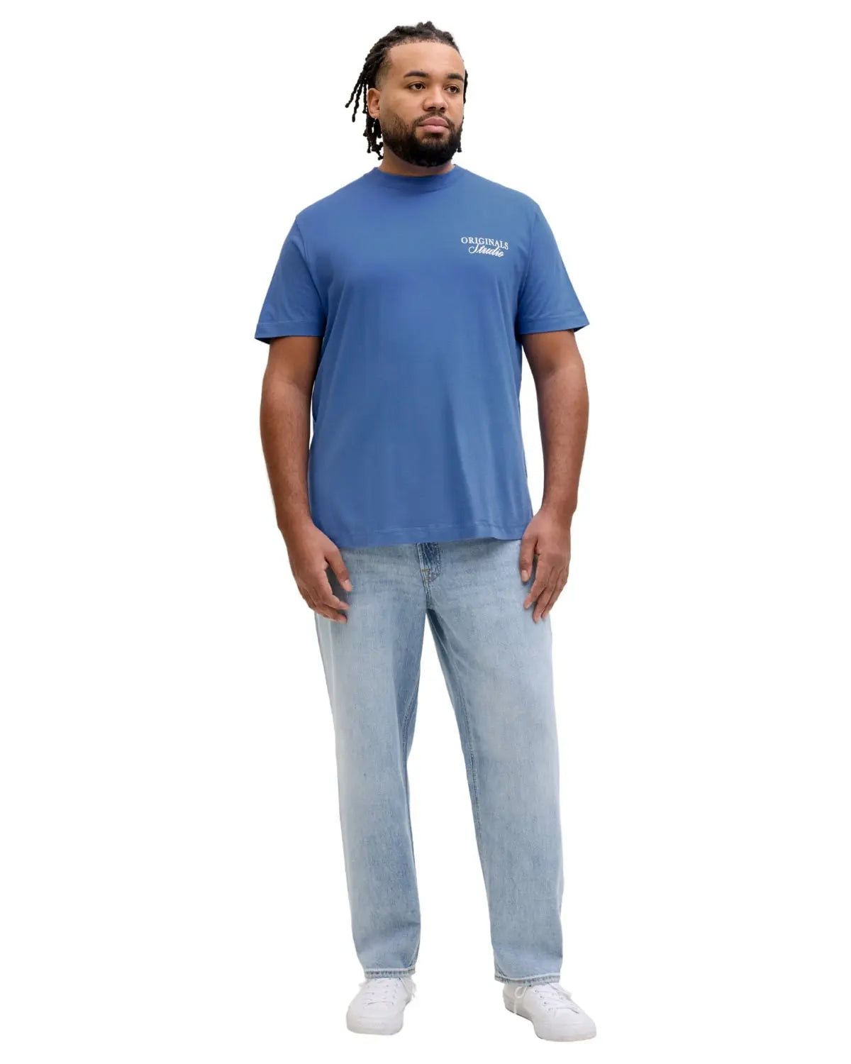 Velké pánské tričko s krátkým rukávem s potiskem na zádech Jack &amp; Jones 12288197 modré
