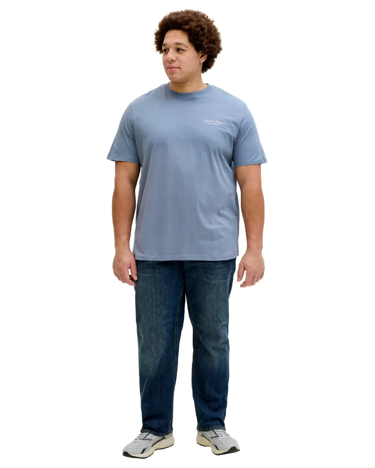Velké pánské tričko s krátkým rukávem s jemným nápisem Jack &amp; Jones 12289683 světle modré