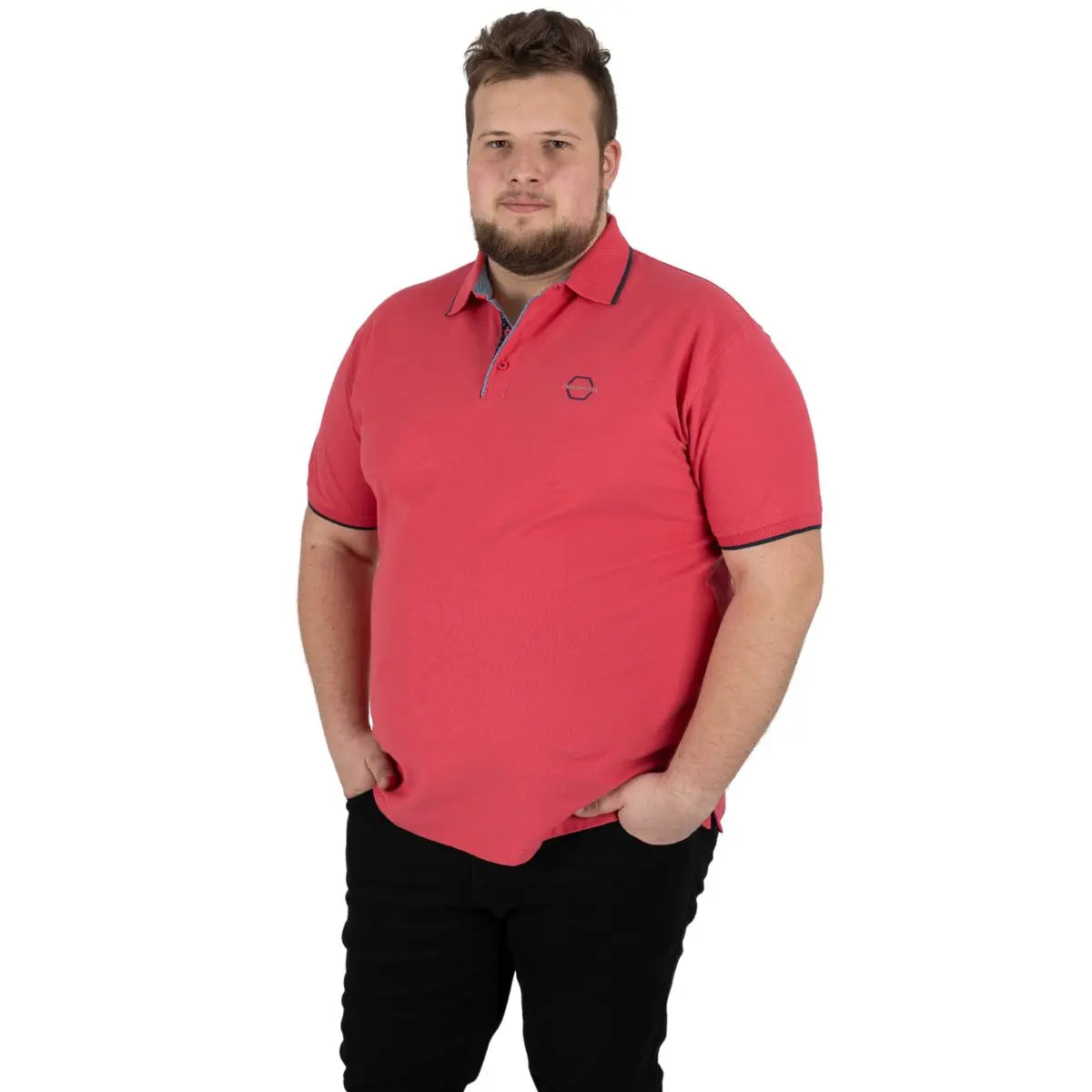 Velké pánské polo tričko a ozdobným límcem Double PS-3045 malinová