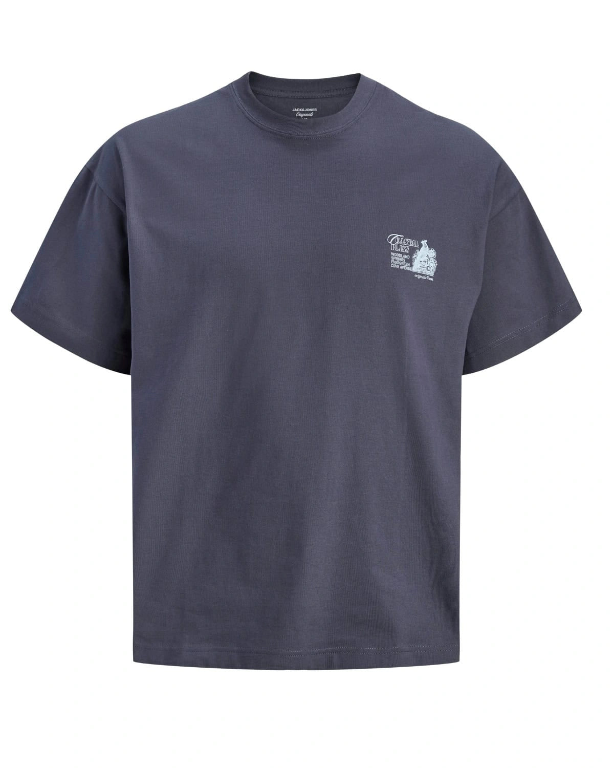 Pánské velké tričko s krátkým rukávem potisk na zádech Jack &amp; Jones 12299037 šedo-modrý