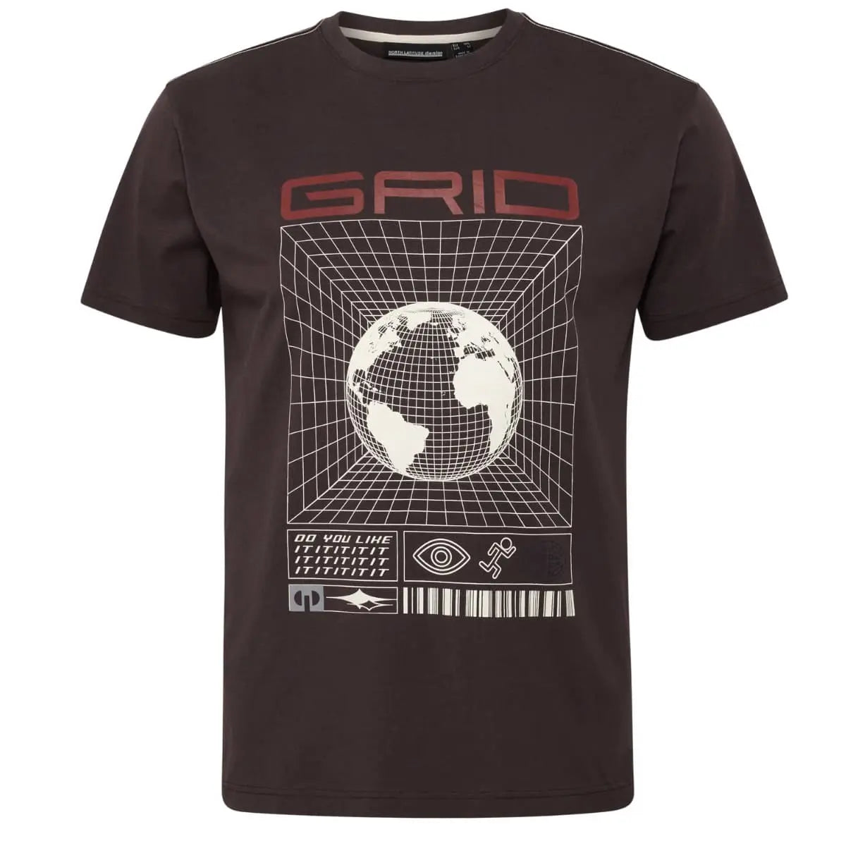 Velké pánské tričko s efektním potiskem krátký rukáv North Latitude 53333-0780 tmavě hnědá