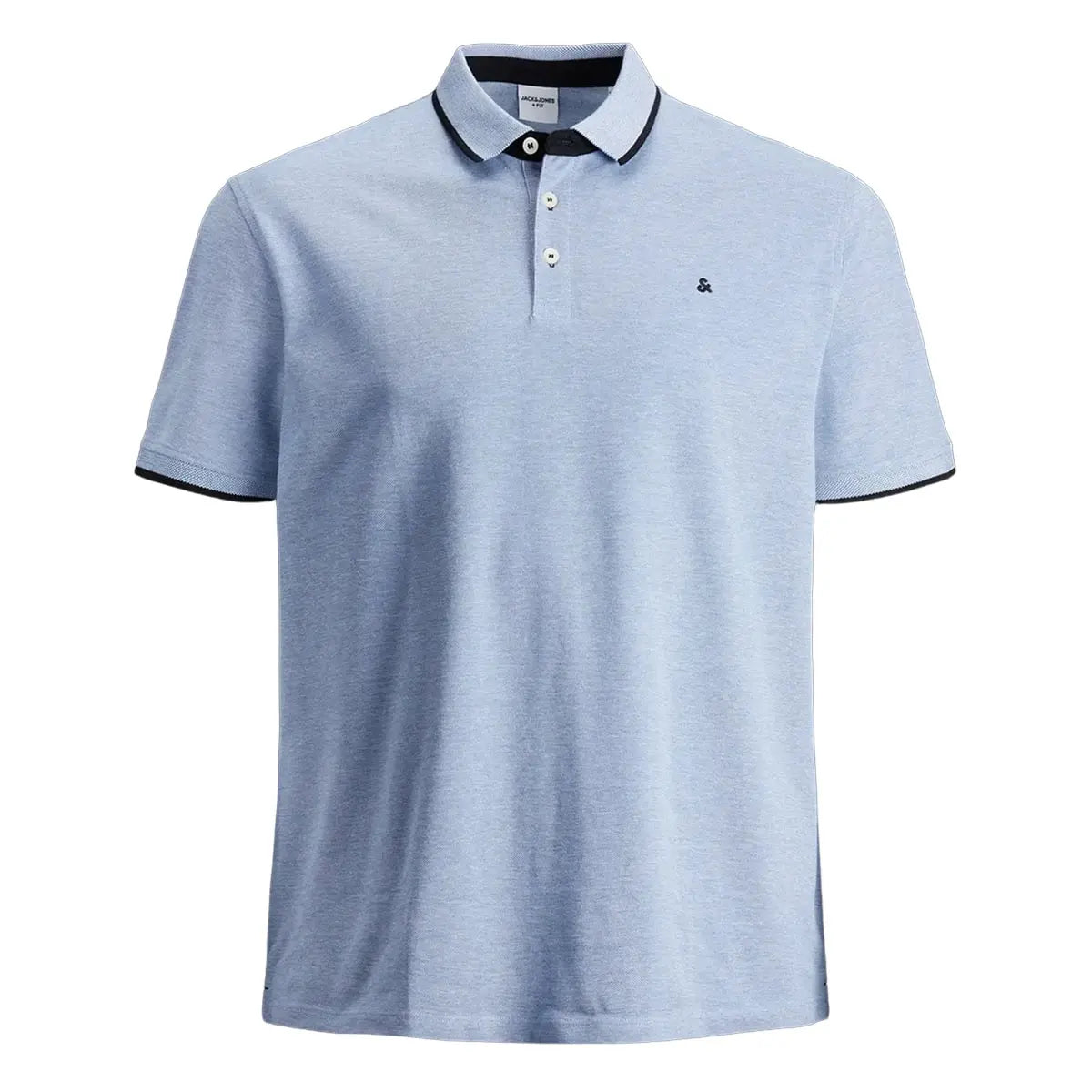 Duża męska polówka koszulka z kołnierzykiem Jack &amp; Jones 12143859 błękitna z czarną wstawką