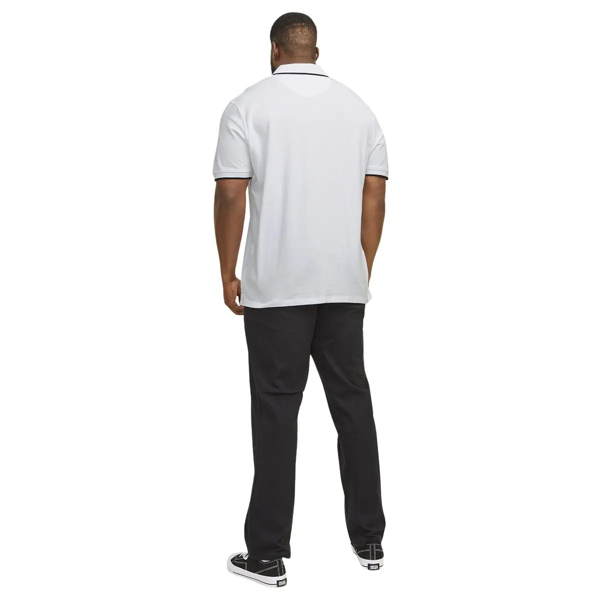 Velké pánské polo tričko s límečkem Jack &amp; Jones 12143859 bílé s černými vsadkami