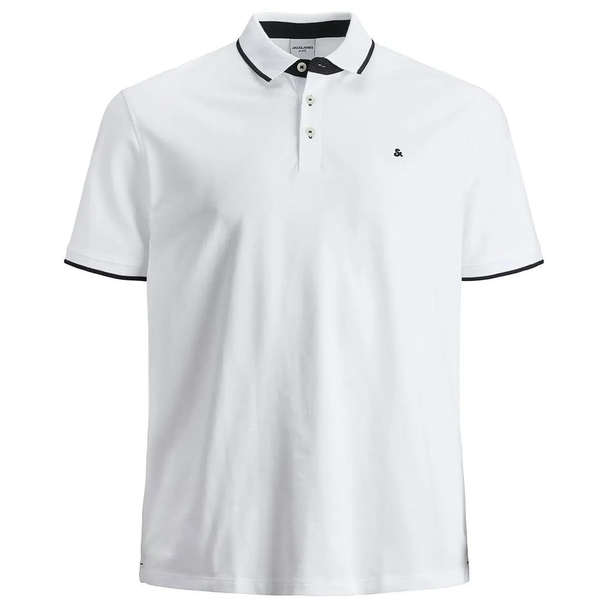 Velké pánské polo tričko s límečkem Jack &amp; Jones 12143859 bílé s černými vsadkami