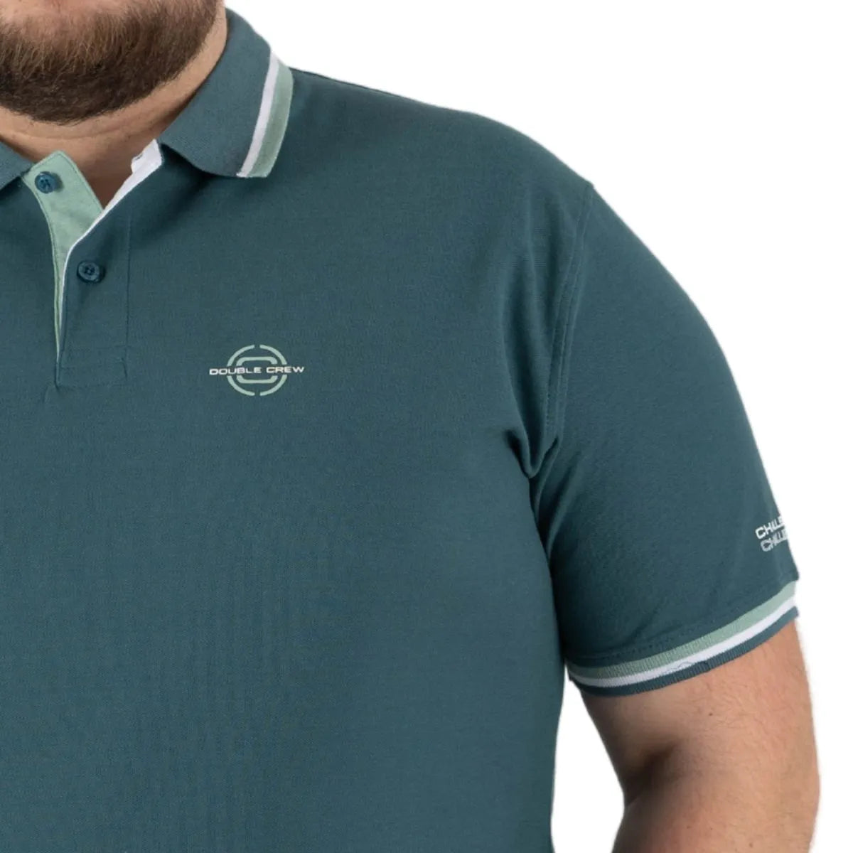 Velká pánská hladká polo košile s ozdobným límcem Double PS-3043 námořní