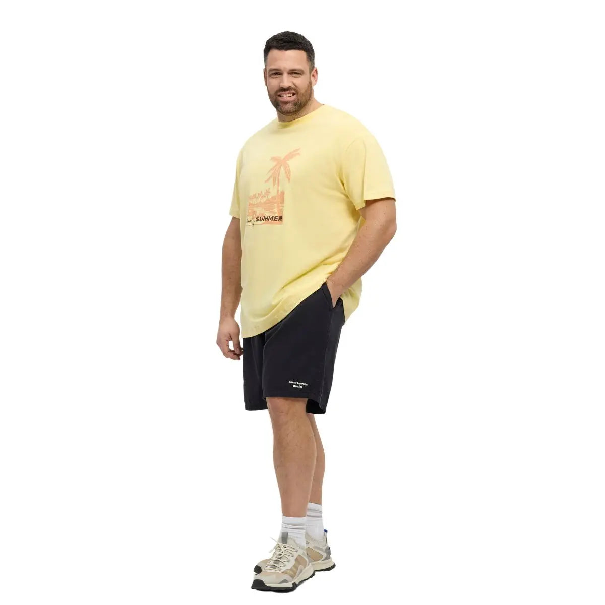 Duży męski T-shirt z wakacyjnym nadrukiem koszulka z krótkim rękawem North Latitude 51323-0408 żółta