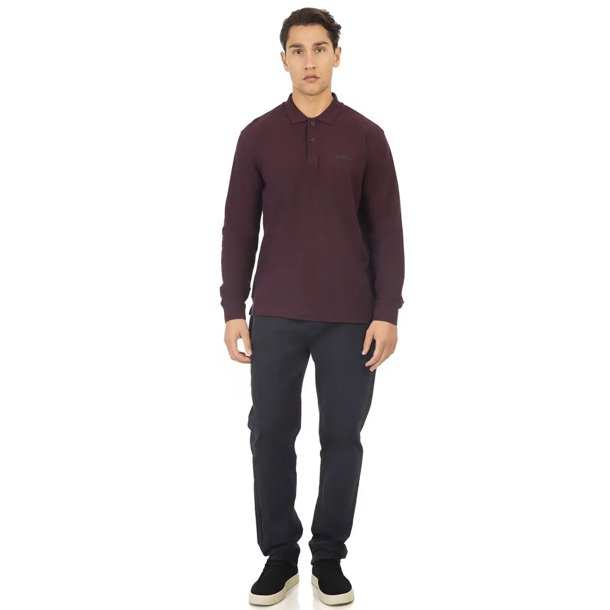 Duża męska koszulka polo z długim rękawem Double Urban Outfitters PS-3006 bordowa