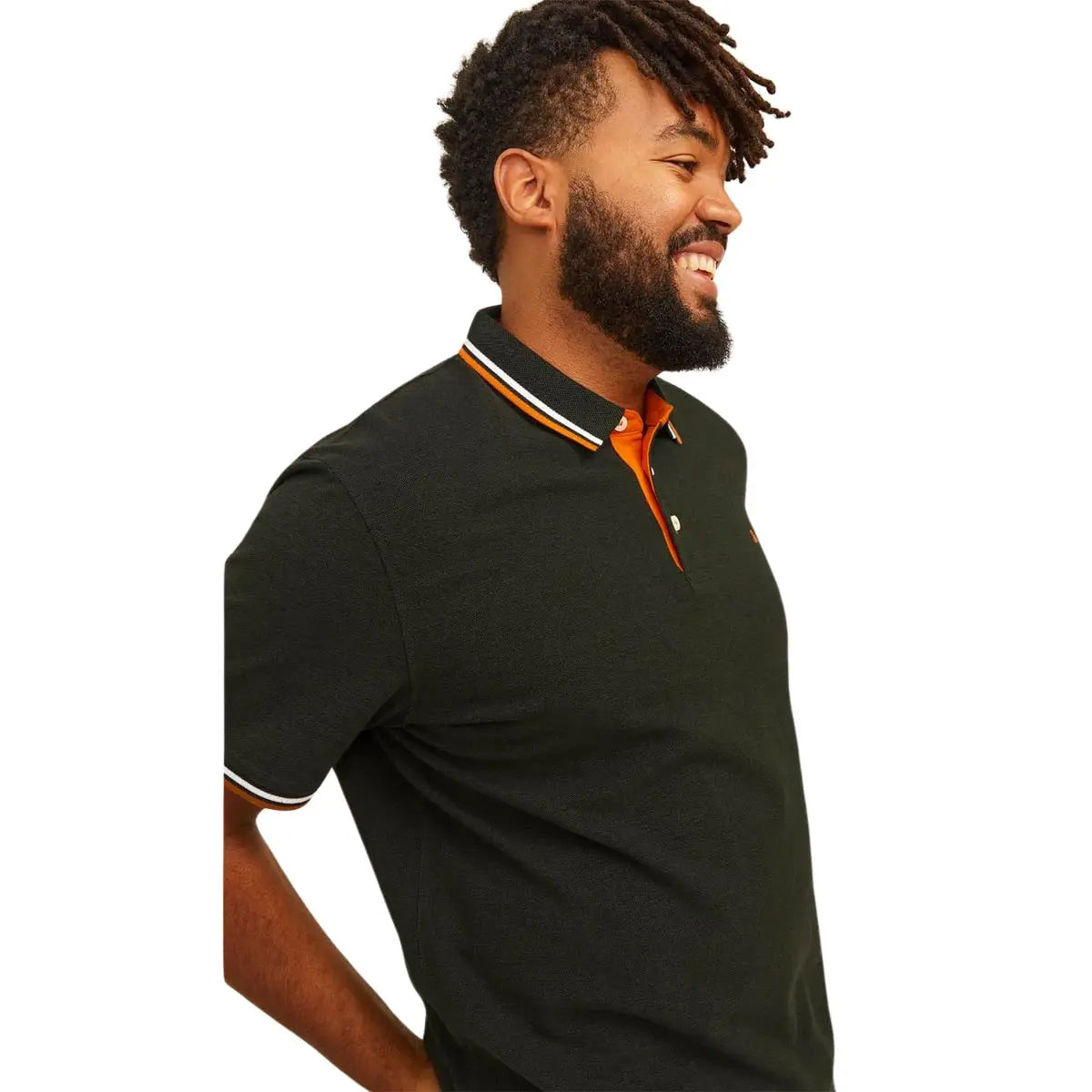 Duża męska polówka koszulka z kołnierzykiem Jack &amp; Jones 12143859 khaki z pomrańczowymi wstawkami