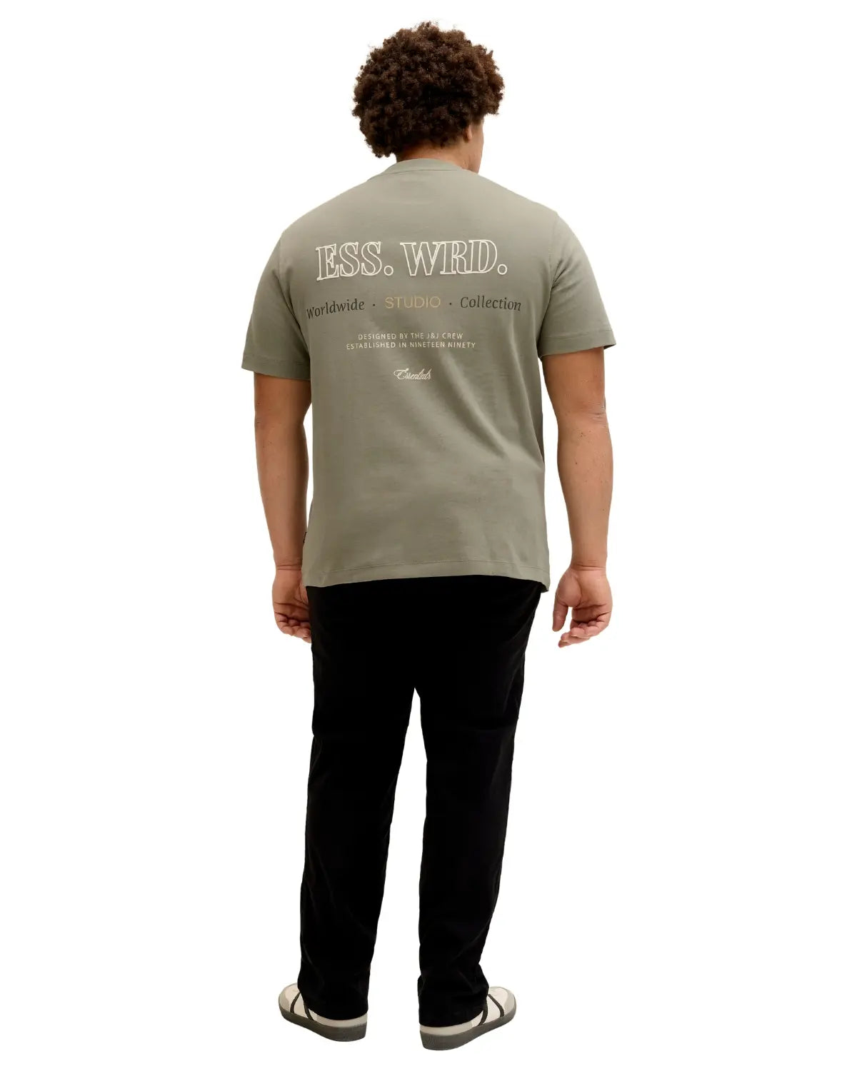Velké pánské tričko s krátkým rukávem s výrazným potiskem na zádech Jack &amp; Jones 12279891 khaki